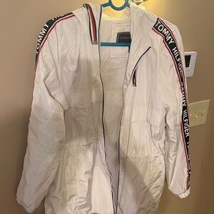 Tommy Hilfiger White Hooded Jacket with Logo Stripes